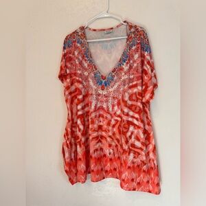 Avenue Plus Size 26/28 Women’s Pink and Turquoise Jeweled Tunic with sid…